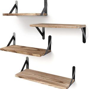 Floating Shelves, Rustic Wood Shelves, 4 Sets of Wall Mounted Shelf for Bathroom